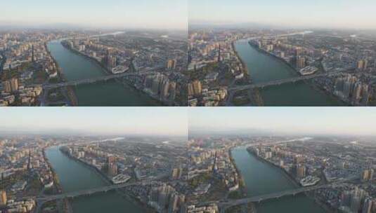 航拍衡阳湘江公铁大桥城市天际线高清在线视频素材下载