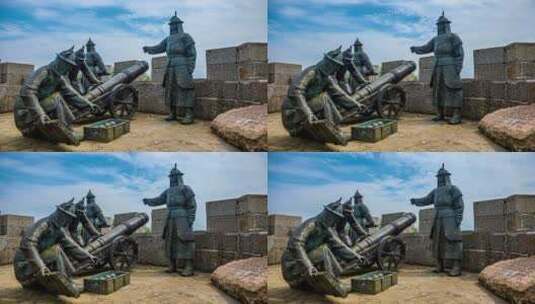 4k延时中国古代城墙大炮防守战士素材高清在线视频素材下载