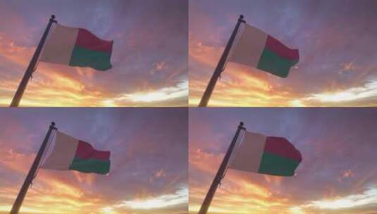 旗杆上的马达加斯加国旗在风中飘扬高清在线视频素材下载