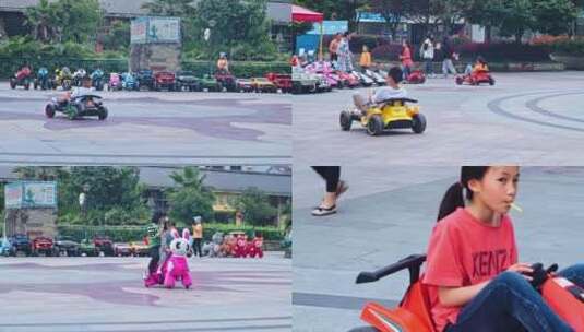 4k实拍广场儿童卡丁车玩具车高清在线视频素材下载
