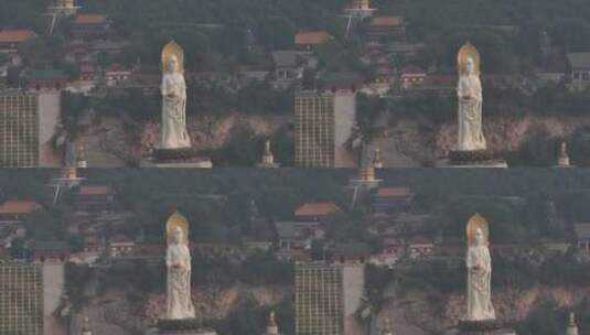 洛阳莲花公园灵山寺建筑航拍高清在线视频素材下载