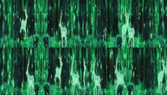绿色森林小鹿 发光小鹿绿色背景高清在线视频素材下载