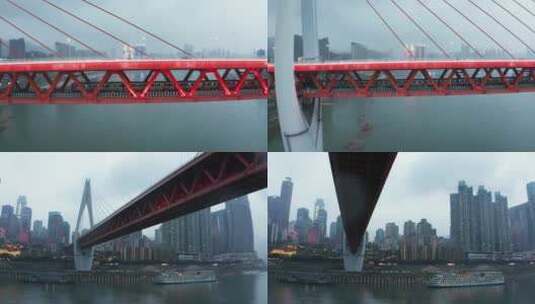 航拍重庆轻轨穿越千厮门大桥高清在线视频素材下载