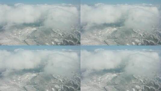 东阳东白山雪景电力风车云海 4K航拍高清在线视频素材下载