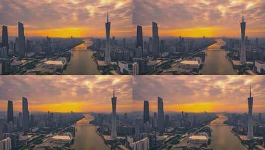 广州全景三件套广州塔双子塔城市天际线高清在线视频素材下载