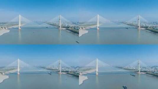 九江鳊鱼洲长江大桥环绕航拍延时高清在线视频素材下载