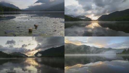 湖面水面水雾晨雾高清在线视频素材下载