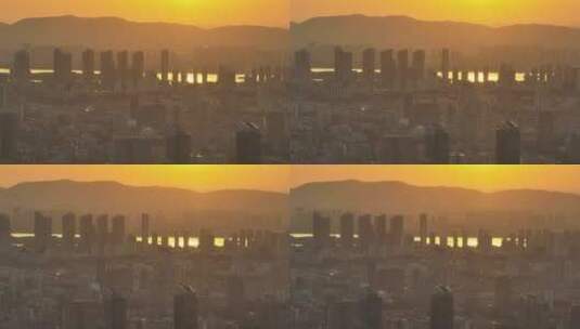 航拍日落时的南京玄武湖和城区风光高清在线视频素材下载