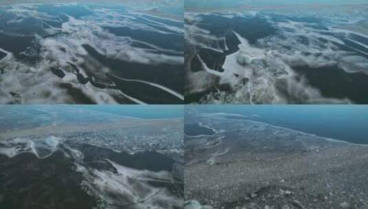 冬季结冰的湖面航拍景观高清在线视频素材下载