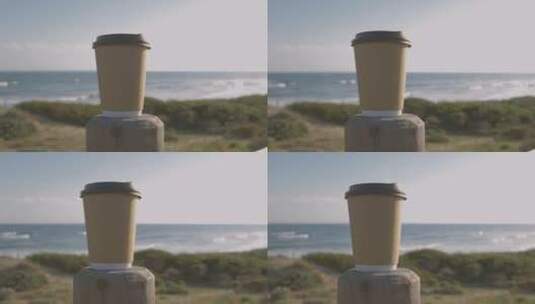 柱子上的咖啡杯特写镜头高清在线视频素材下载