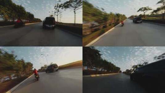 穿越机追拍公路摩托车高清在线视频素材下载