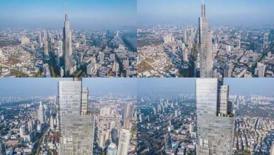 中国江苏南京紫峰大厦和城市天际线航拍延时高清在线视频素材下载