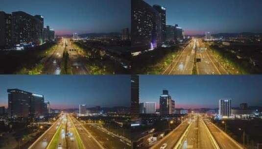 航拍南京江北新区城市道路交通夜景高清在线视频素材下载
