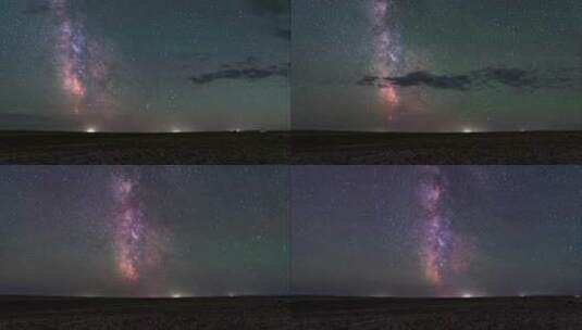 戈壁滩地平线的银河星空延时高清在线视频素材下载