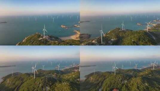 航拍海边风车高清在线视频素材下载