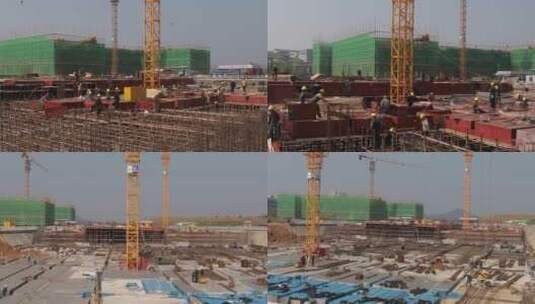 4K建筑工地施工钢筋工模板工支模城市建设高清在线视频素材下载