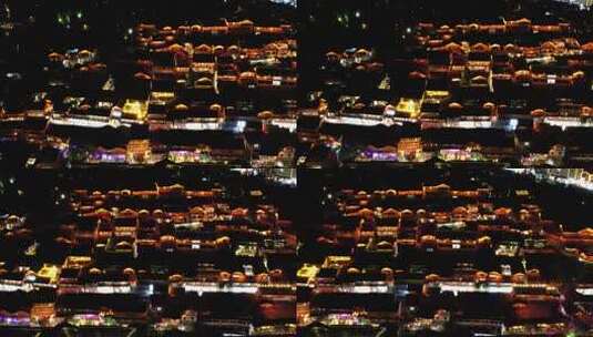 云南丽江古城夜景灯光航拍高清在线视频素材下载