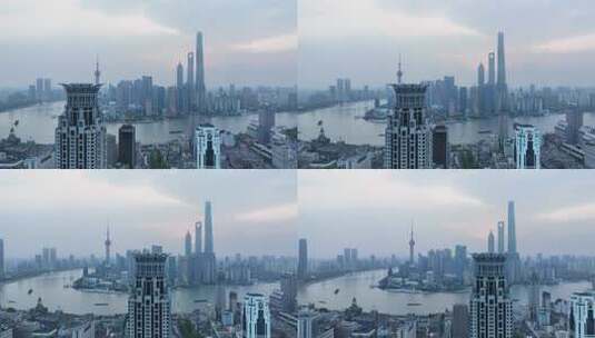 从上海外滩看浦东陆家嘴城市天际线地标建筑高清在线视频素材下载