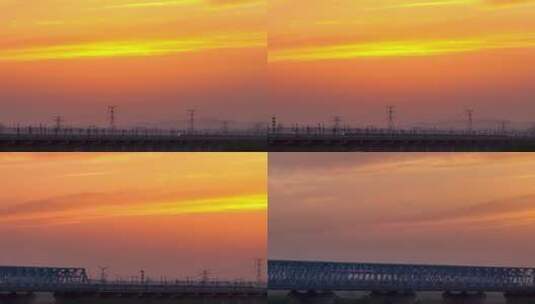 日落夕阳下飞驰的高铁动车高清在线视频素材下载