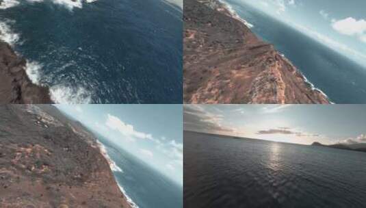 海岸日出海浪拍打穿越机航拍高清在线视频素材下载