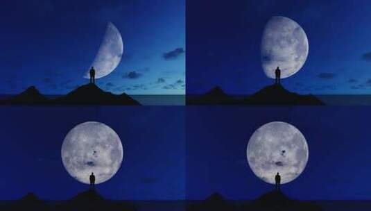 站山顶仰望月亮变化的人高清在线视频素材下载