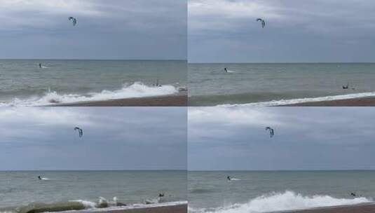 海滩中风筝冲浪者高清在线视频素材下载