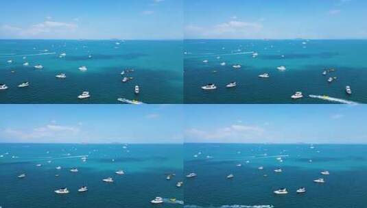 航拍海南三亚三亚湾五一假期万艇出海高清在线视频素材下载