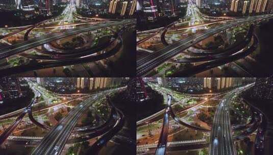 杭州立交桥道路车流交通夜景航拍高清在线视频素材下载