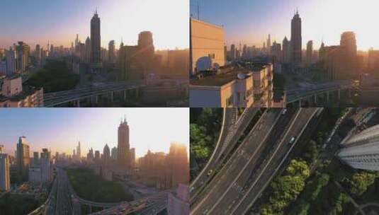 上海市 南北高架 延安路高架 枢纽 航拍全景高清在线视频素材下载