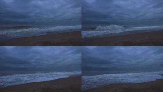 乌云密布下的海滩海水海浪潮起潮落高清在线视频素材下载