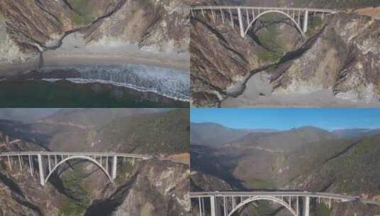 4K美国加州大苏尔比克斯比溪大桥的鸟瞰图高清在线视频素材下载