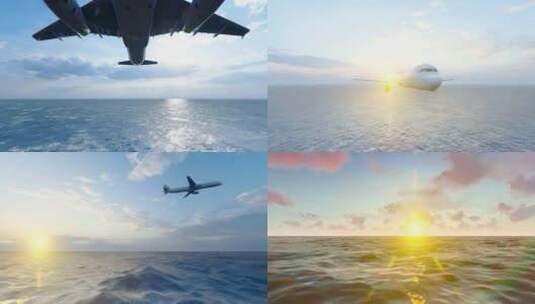飞机穿越海平面航拍高清在线视频素材下载