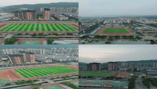 竖屏航拍榕江县傍晚球场建筑高清在线视频素材下载