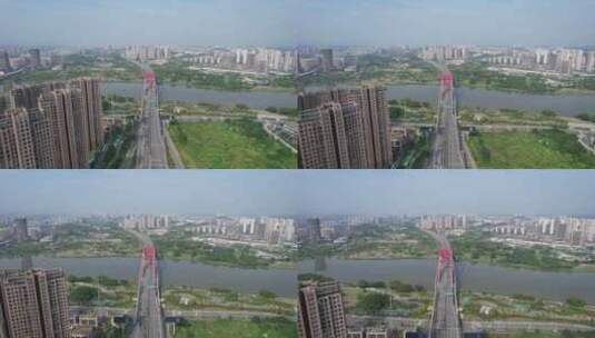 江西赣州新世纪大桥交通航拍高清在线视频素材下载