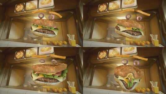 汉堡快餐搞怪动画高清在线视频素材下载