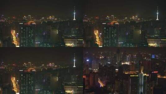 俯拍武汉汉口商业区夜景大楼灯光大全景延时高清在线视频素材下载