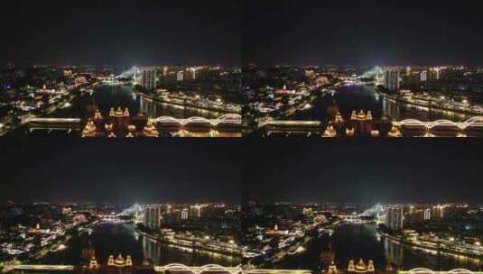 航拍福州闽江中洲岛解放大桥夜景高清在线视频素材下载