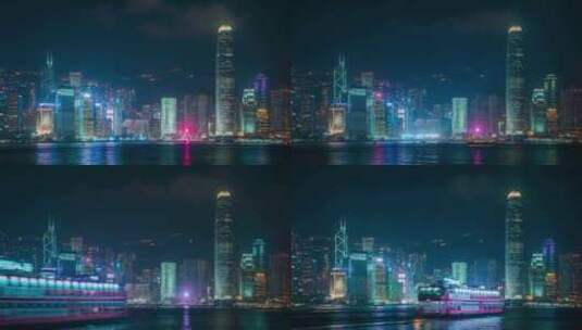 香港CBD维多利亚港夜景_香港IFC延时高清在线视频素材下载