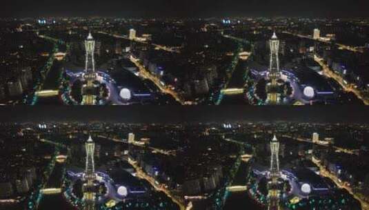 杭州城市夜景西湖广场航拍高清在线视频素材下载