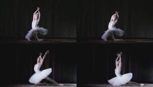 专业芭蕾舞演员在聚光灯下跳芭蕾舞高清在线视频素材下载