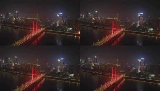 南昌市八一大桥夜景航拍赣江夜晚江景风光高清在线视频素材下载