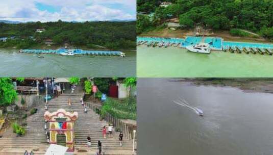 云南西双版纳傣族园边境码头航拍高清在线视频素材下载