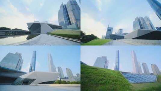 广州大剧院珠江新城 高楼大厦 建筑群高清在线视频素材下载
