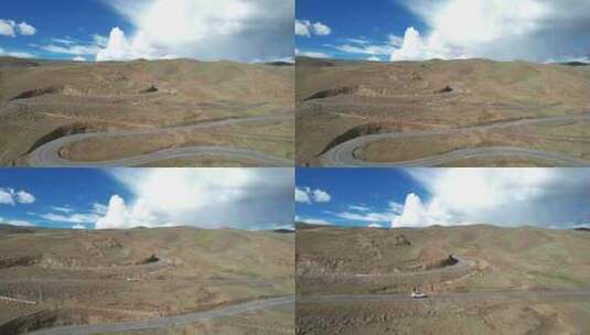 自驾西藏盘山公路航拍 S弯山路 蓝天白云高清在线视频素材下载