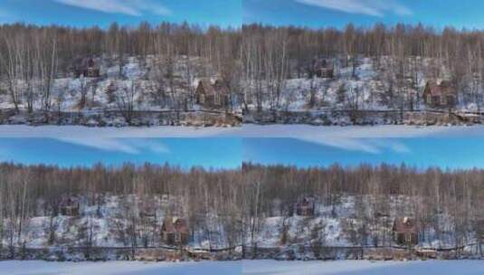 森林公园木屋雪景高清在线视频素材下载