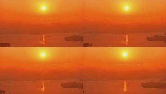 航拍杭州清晨日出云雾西湖高清在线视频素材下载