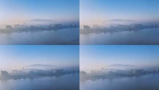 江西九江冬季晨景航拍延时高清在线视频素材下载