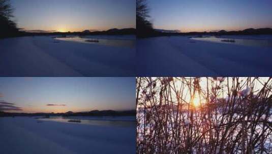 冬季日出日落延时河流冰雪高清在线视频素材下载