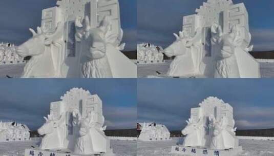 内蒙古敖鲁古雅驯鹿元素精美雪雕高清在线视频素材下载