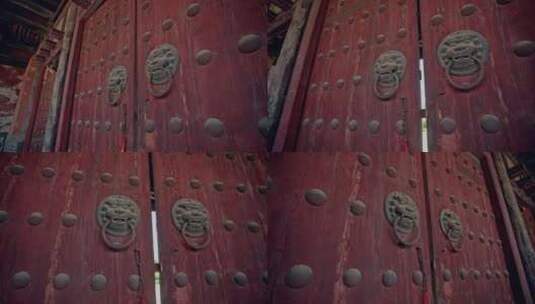 榆次老城文庙大门上的门钉门环特写高清在线视频素材下载